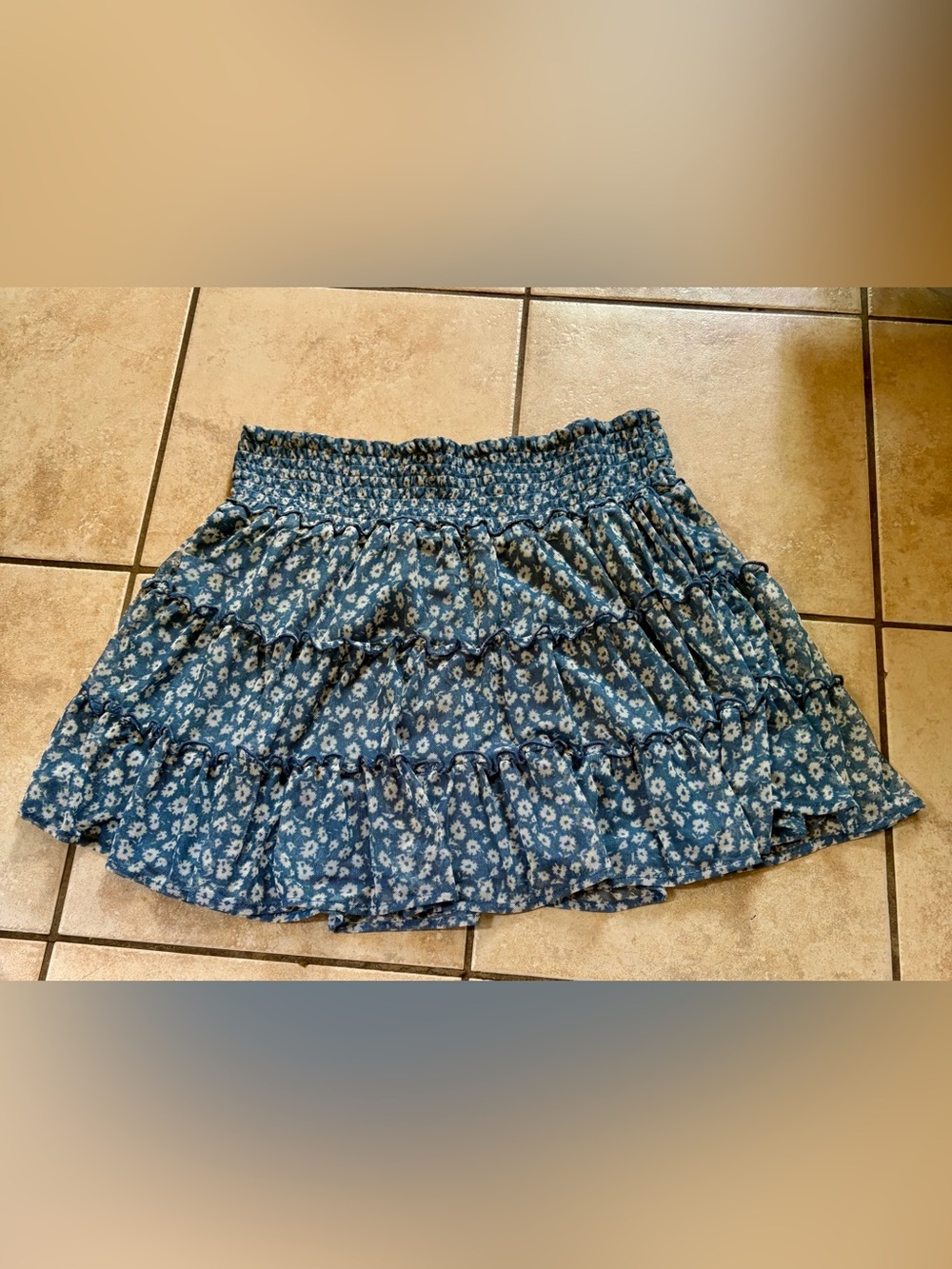 American Eagle Outfitters Blue Floral Smocked Tiered Mini Skirt